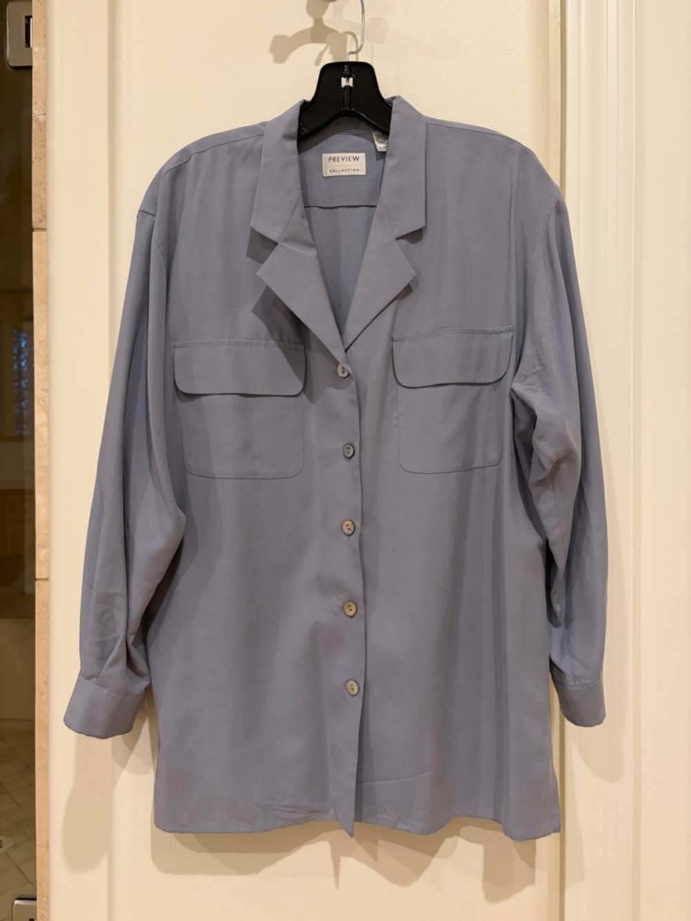Preview Collection Silk Slate Blue Button-Up Blouse